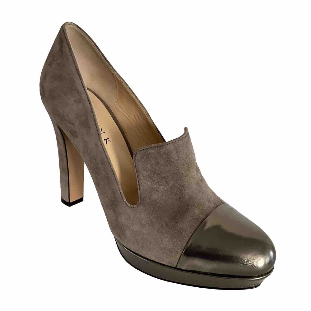 Marvin K Leather Cap-toe Pumps Tan Pewter 9.5